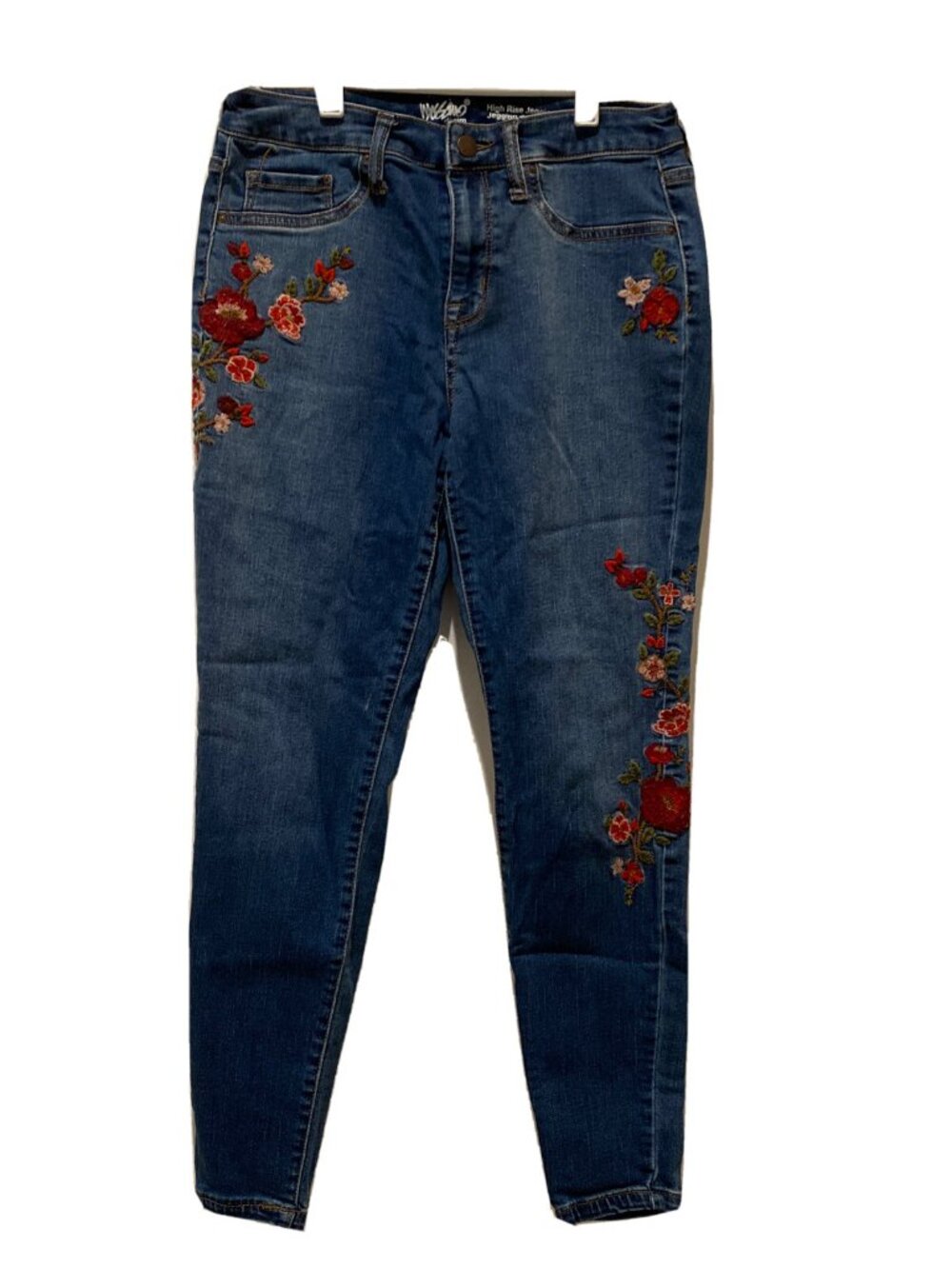 Mossimo Jeans Women Sz 4 High Rise Jegging Super Stretch Embroidered Blue Denim